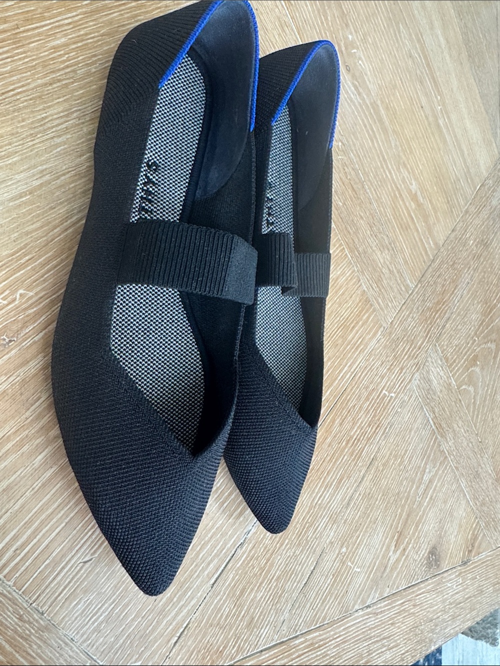 Rothy's Black Pointed Knit Mary Jane Flats with Elastic Strap - Picture 3 of 9